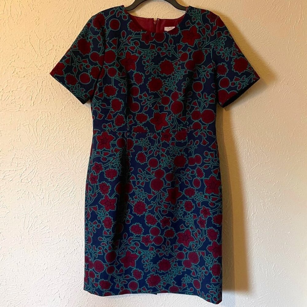 J Crew Navy print short sleeve dress, Size 14